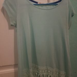 Blue short sleeve with lace on bottom